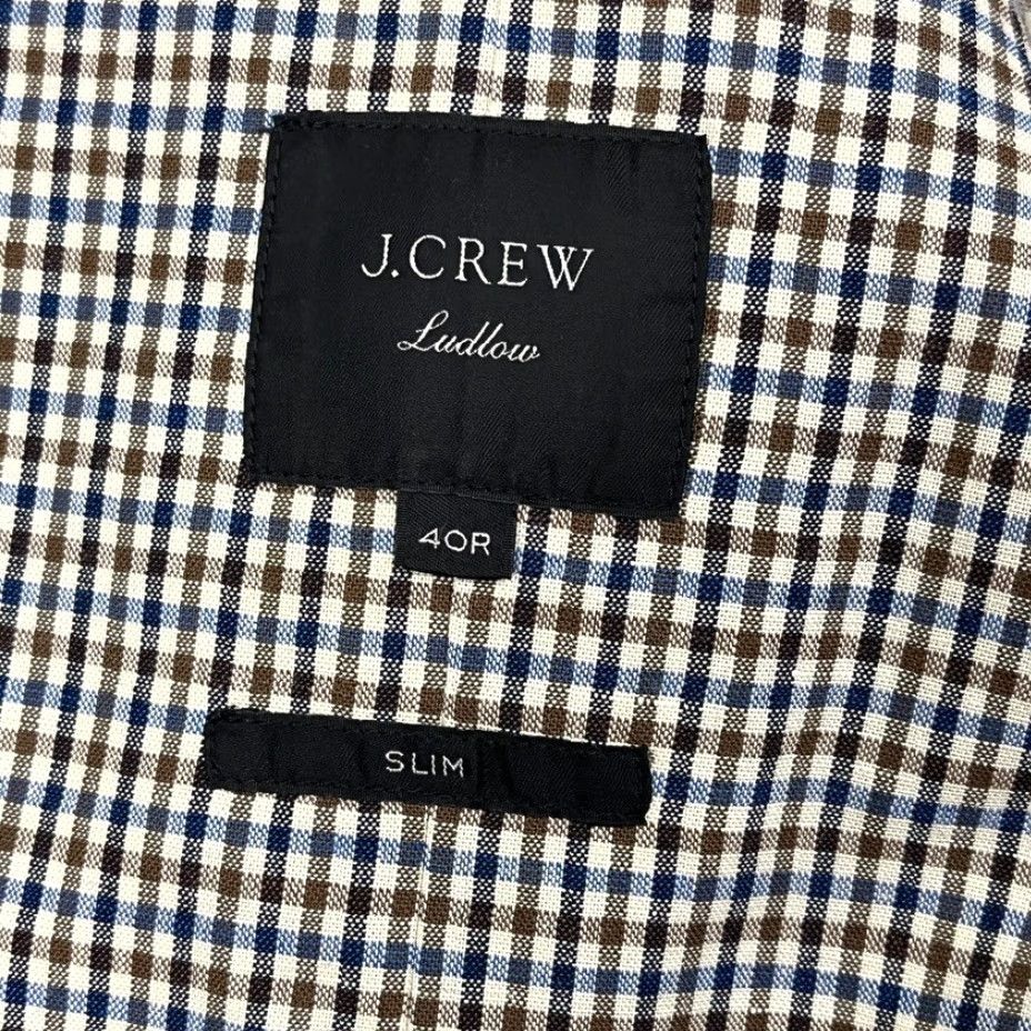 J.Crew J. CREW Ludlow Somelos Sport Blazer Mens 40R Slim Brown Plaid Linen Unstructured Jacket Size 40R - 3 Thumbnail
