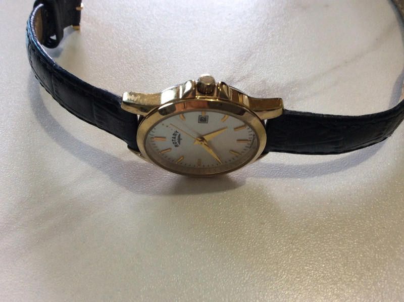 Designer Rotary ladies gold plated black leather strap watch Size ONE SIZE - 2 Thumbnail