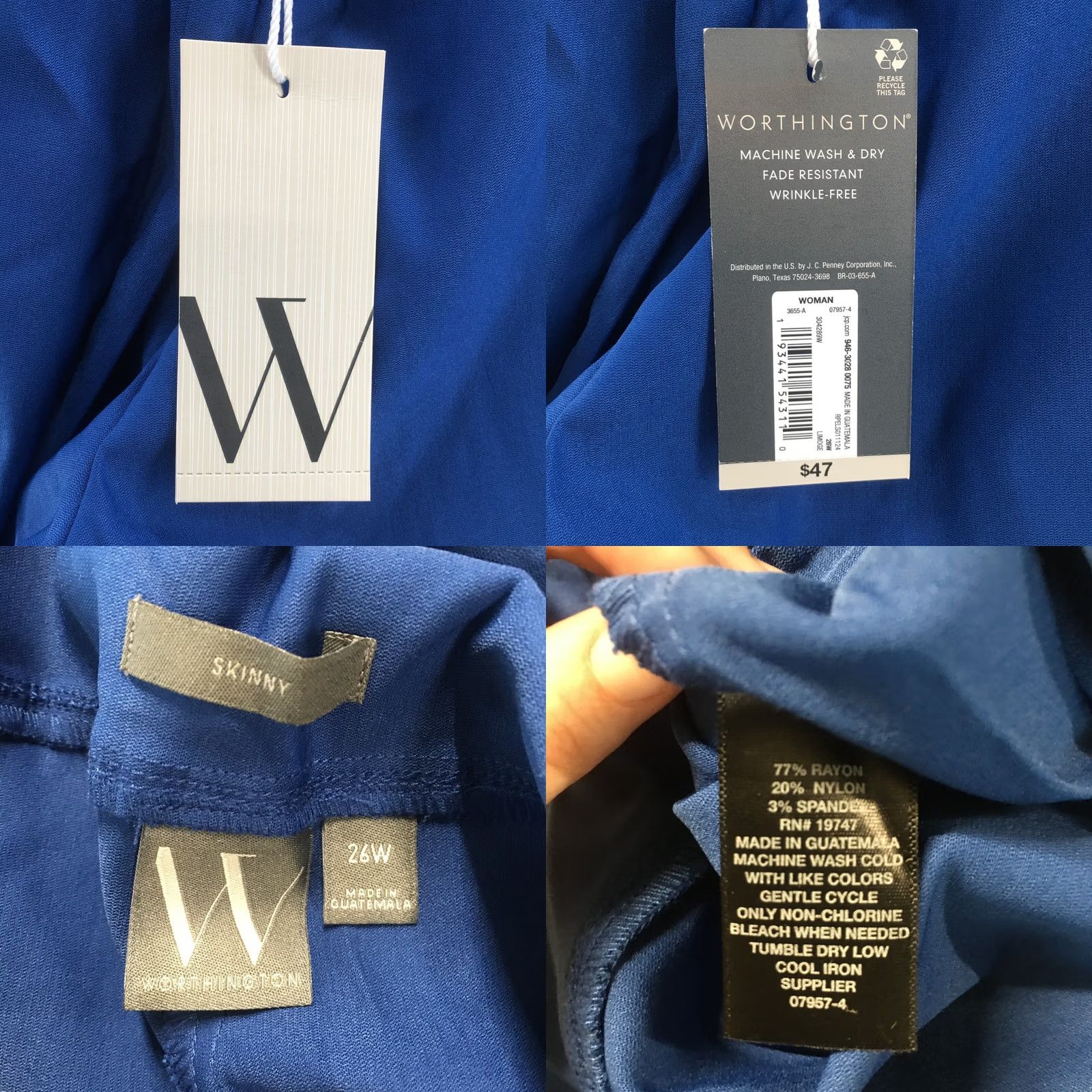 Worthington Worthington Skinny Pants Womens 26W Blue Flat Front Pull On NEW Pants Size 26" / US 2 / IT 38 - 10 Thumbnail