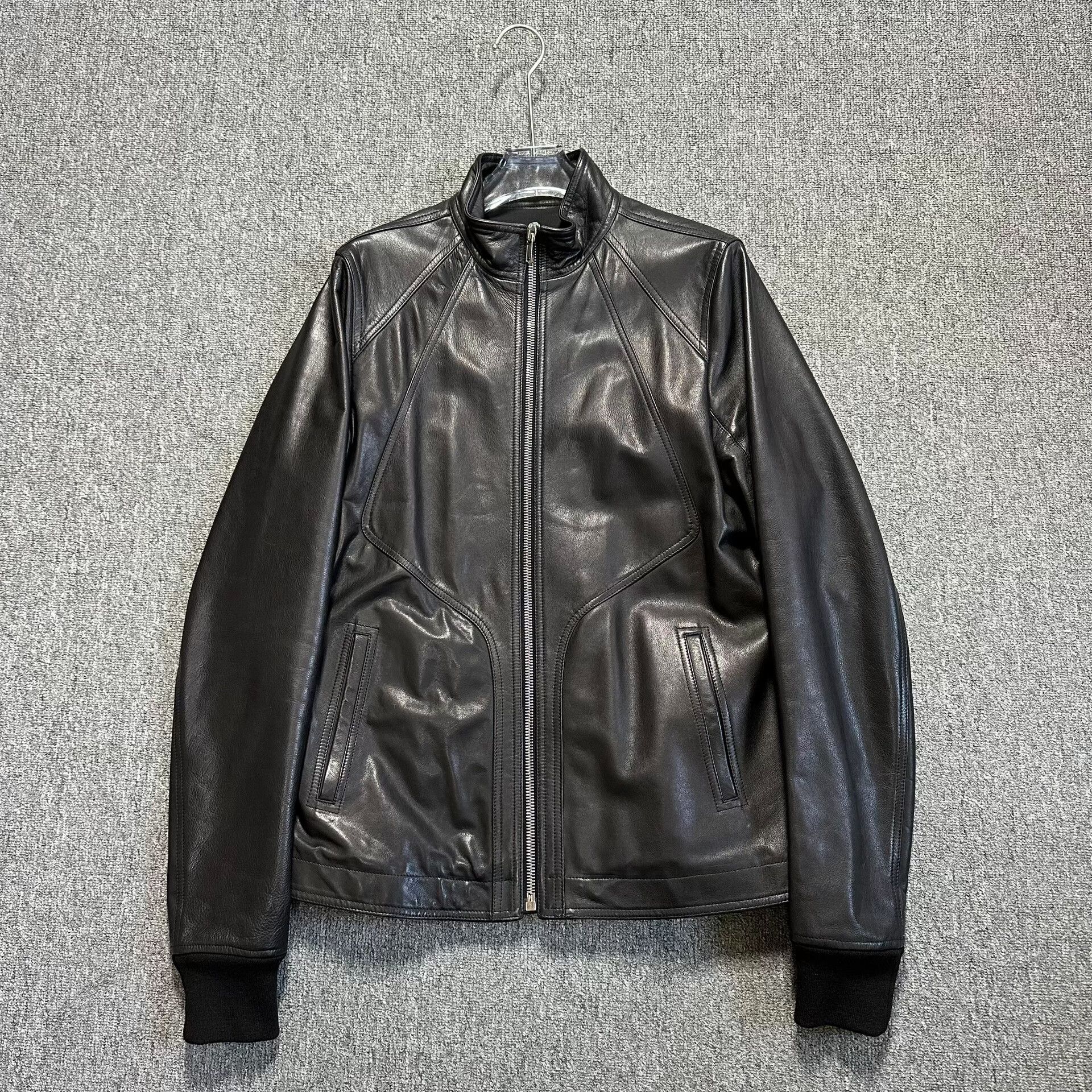 Rick Owens black leather stand collar jacket by rick owens Size US XXL / EU 58 / 5 - 1 Thumbnail