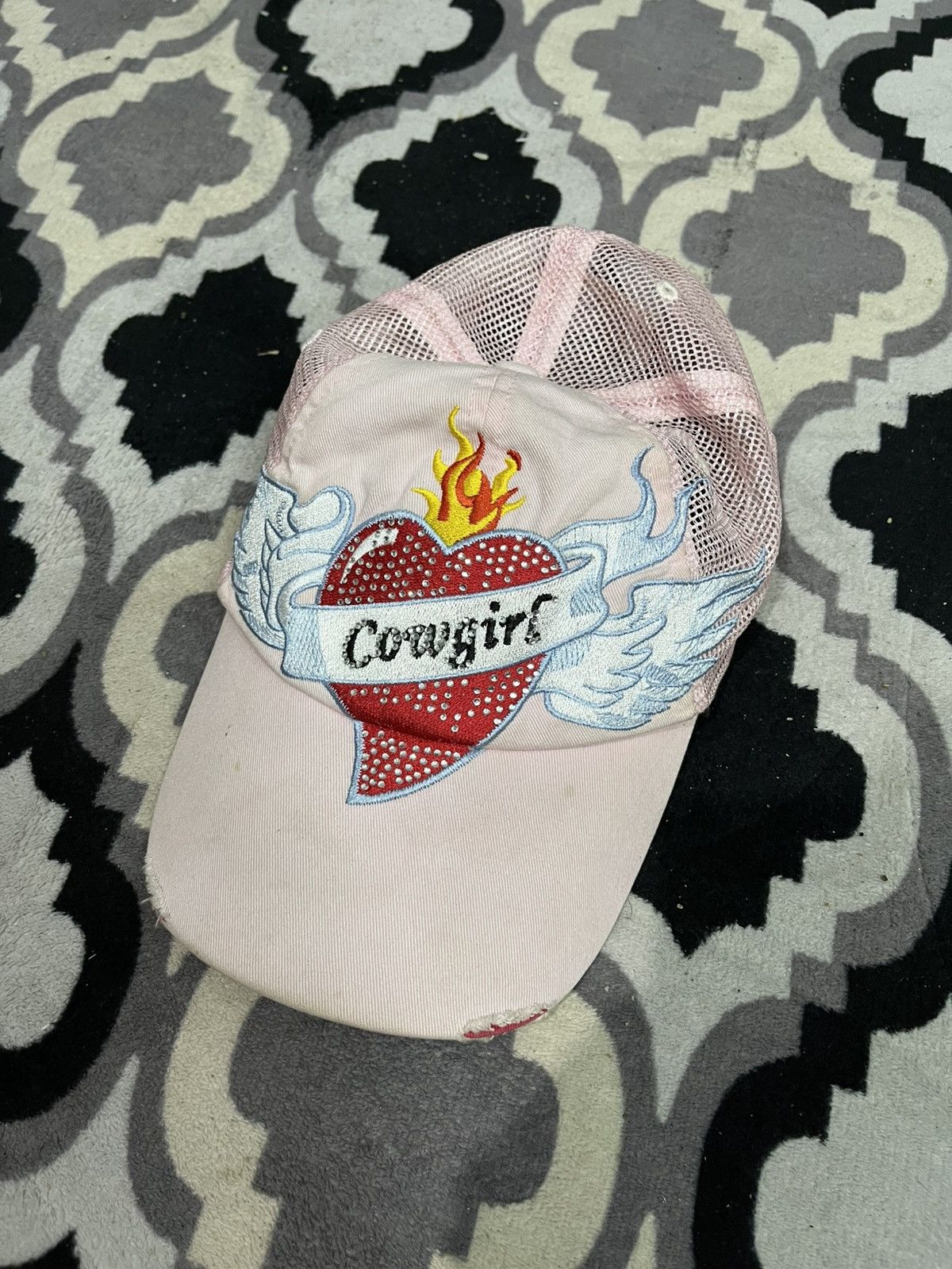 14th Addiction Vintage cowgirls flame heart trucker hats Size ONE SIZE - 1 Thumbnail