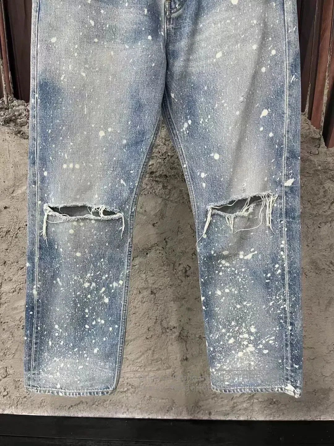 Celine Celine Washed Blue Distressed Splatter Jeans. Size 29" - 4 Thumbnail