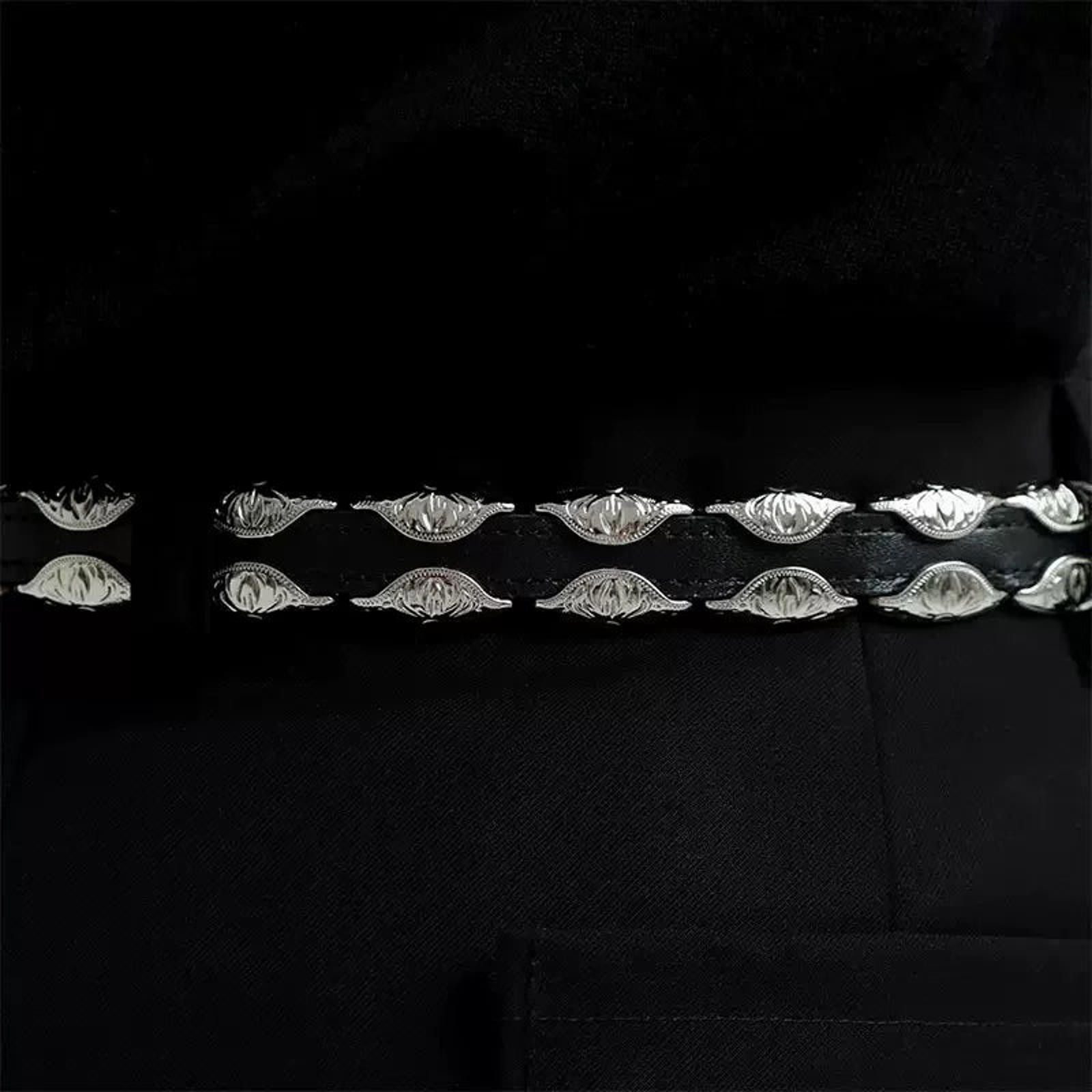 Leather Carved-Buckle Embossed Metal-Inlay Belt | Vintage Hardware Size ONE SIZE - 4 Thumbnail