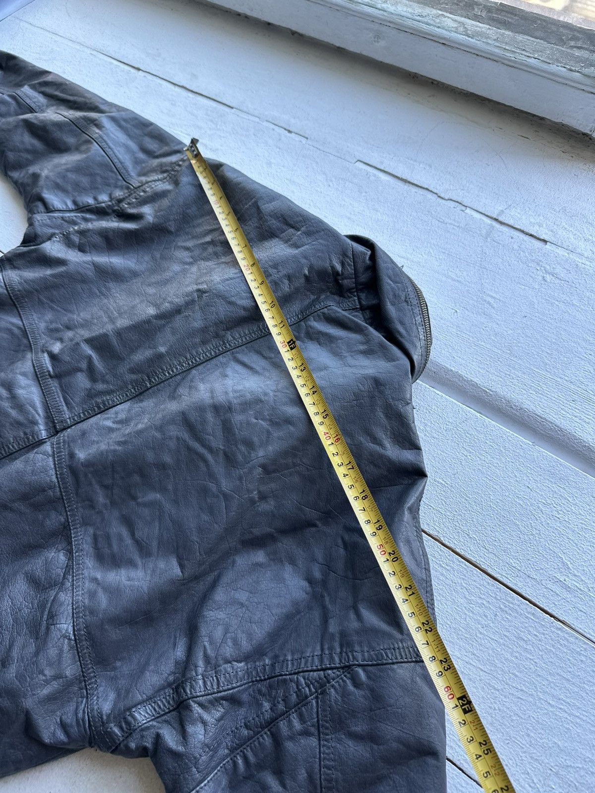 Other 🚨VNTG LEATHER JACKET AVANT GARDE ASYMMETRICAL DARK BLUE/GRAY Size US M / EU 48-50 / 2 - 14 Thumbnail