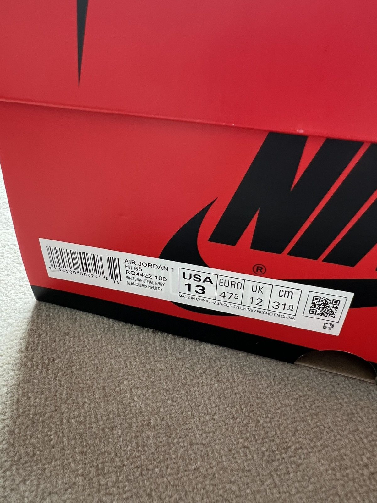 Nike Air Jordan 1 85 Neutral Grey Size US 13 / EU 46 - 9 Thumbnail