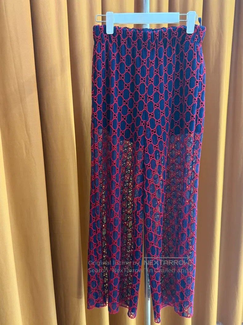 Gucci Gucci Blue and red colour-blocked hollow wide-leg trousers Size 27" / US 4 / IT 40 - 1 Thumbnail