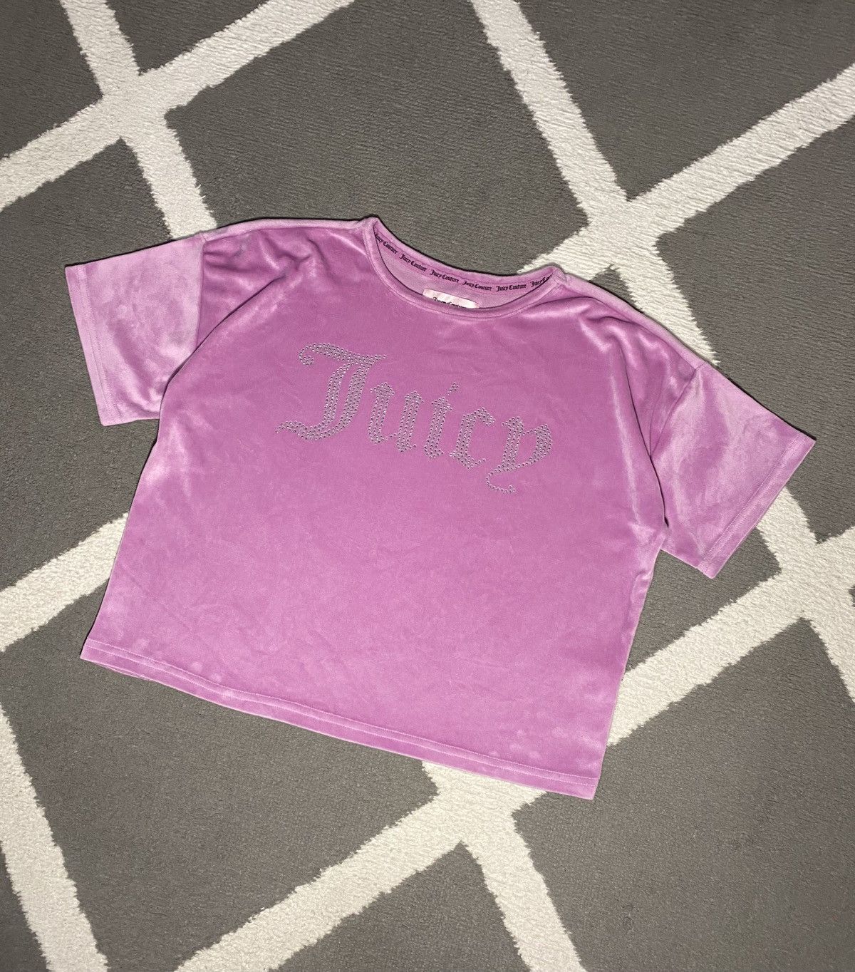 Juicy Couture × Vintage Juicy Couture Pink Velvet boxy cropped T-shirt with logo Size S / US 4 / IT 40 - 2 Thumbnail