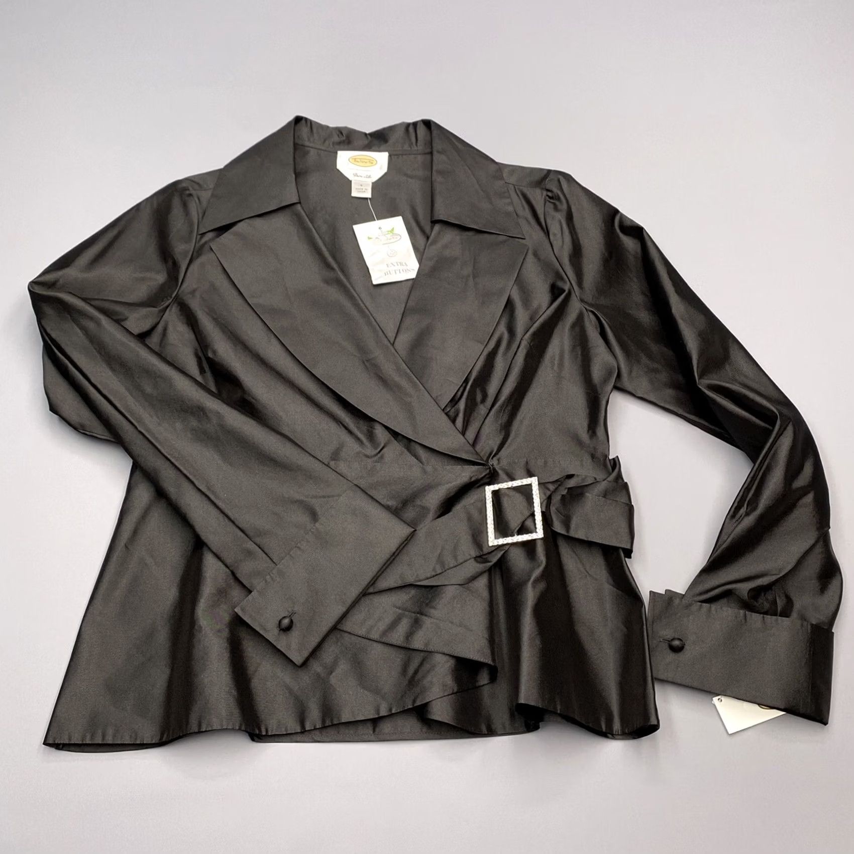 Talbots Talbots Blouse Womens 8 Silk Tie Buckle French Cuff Wrap Collared 8 Black Size M / US 6-8 / IT 42-44 - 3 Thumbnail
