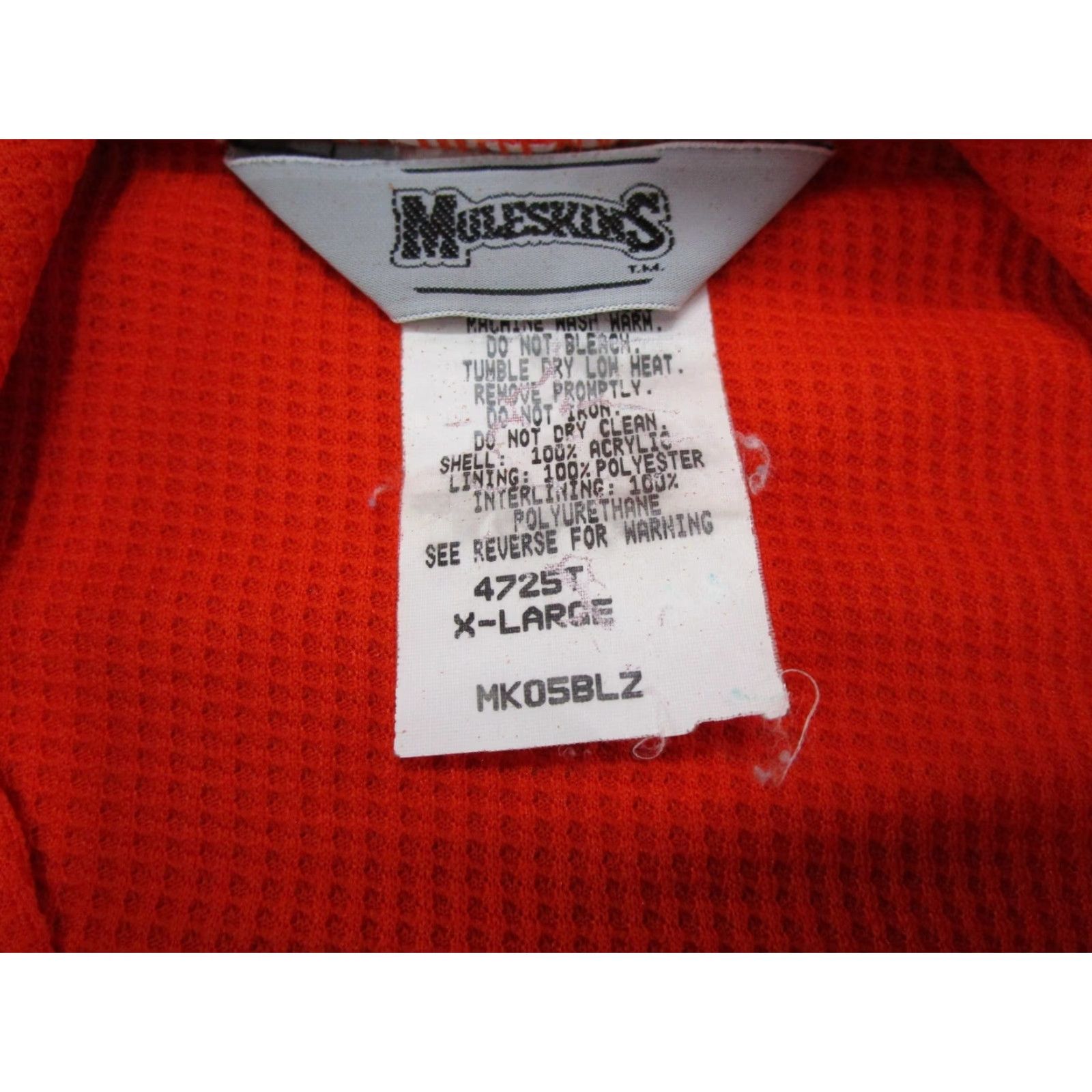 Vintage VTG Muleskins Hoodie Mens XL Blaze Orange Work Thermal Lined Zip Sweatshirt 90s Size US XL / EU 56 / 4 - 3 Thumbnail
