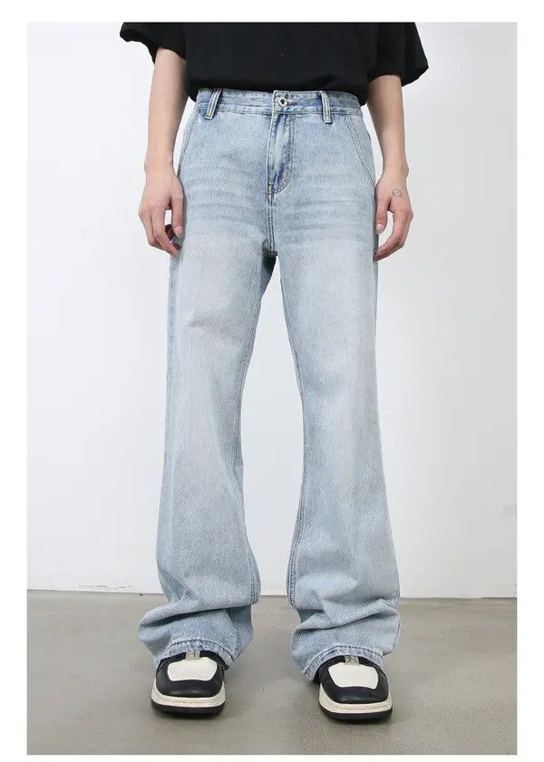 Japanese Brand Washed light blue men's loose straight-leg flared jeans Size US 32 / EU 48 - 1 Thumbnail