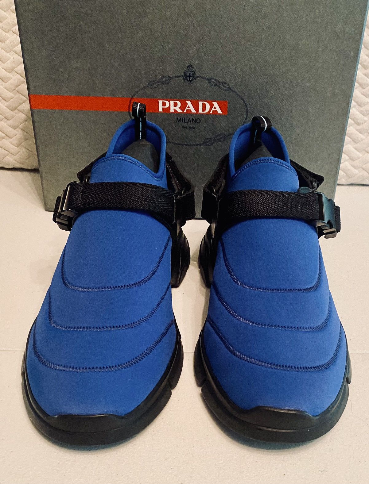 Prada Prada 🇮🇹 Bluette/Nero Neoprene 6 Metal Techno Sneakers 9 NEW Size US 9 / EU 42 - 1 Thumbnail