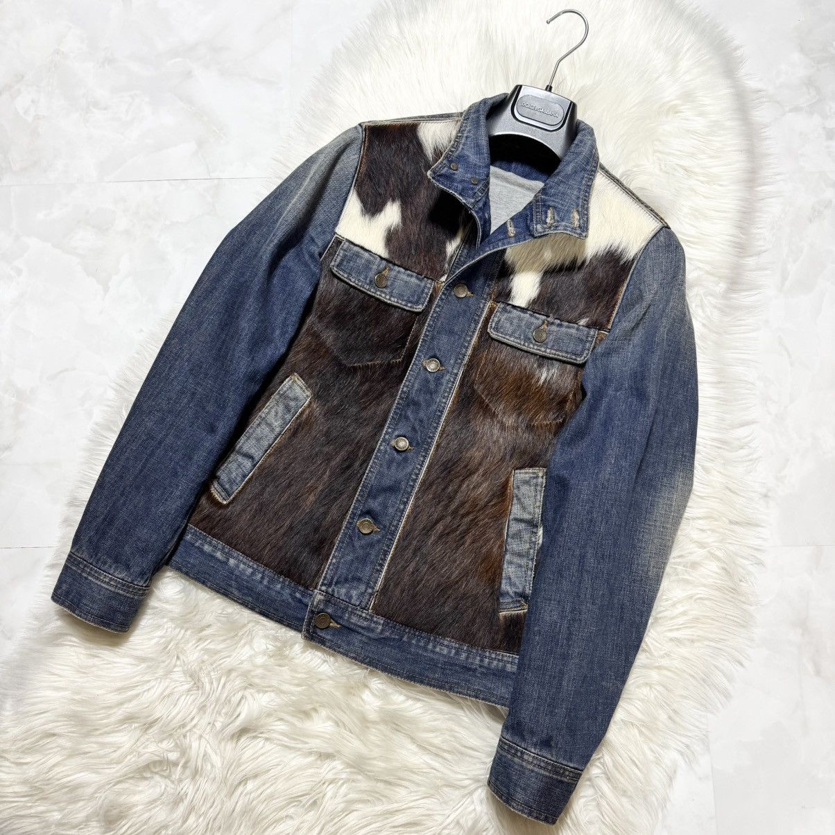 Dolce & Gabbana Dolce & Gabbana DG Plate Horse Fur Denim Jacket Size US S / EU 44-46 / 1 - 6 Thumbnail