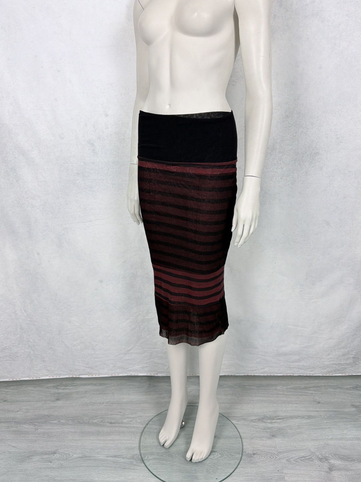 Jean Paul Gaultier Jean Paul Gaultier 2000’s Mesh Velvet Striped Maxi Skirt Size 27" / US 4 / IT 40 - 4 Thumbnail