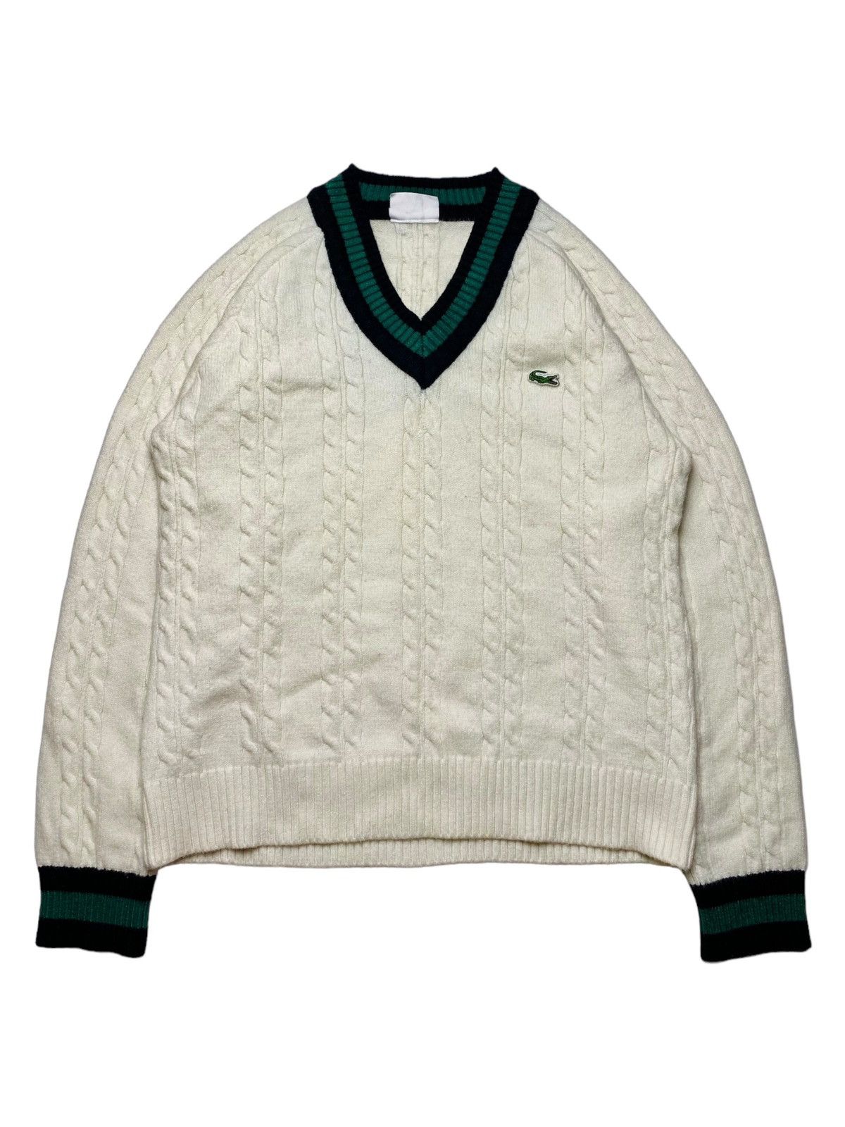 Golf Wang 2000s Lacoste - Big V-Neck Chunky Knitted Sweater Size US M / EU 48-50 / 2 - 3 Thumbnail