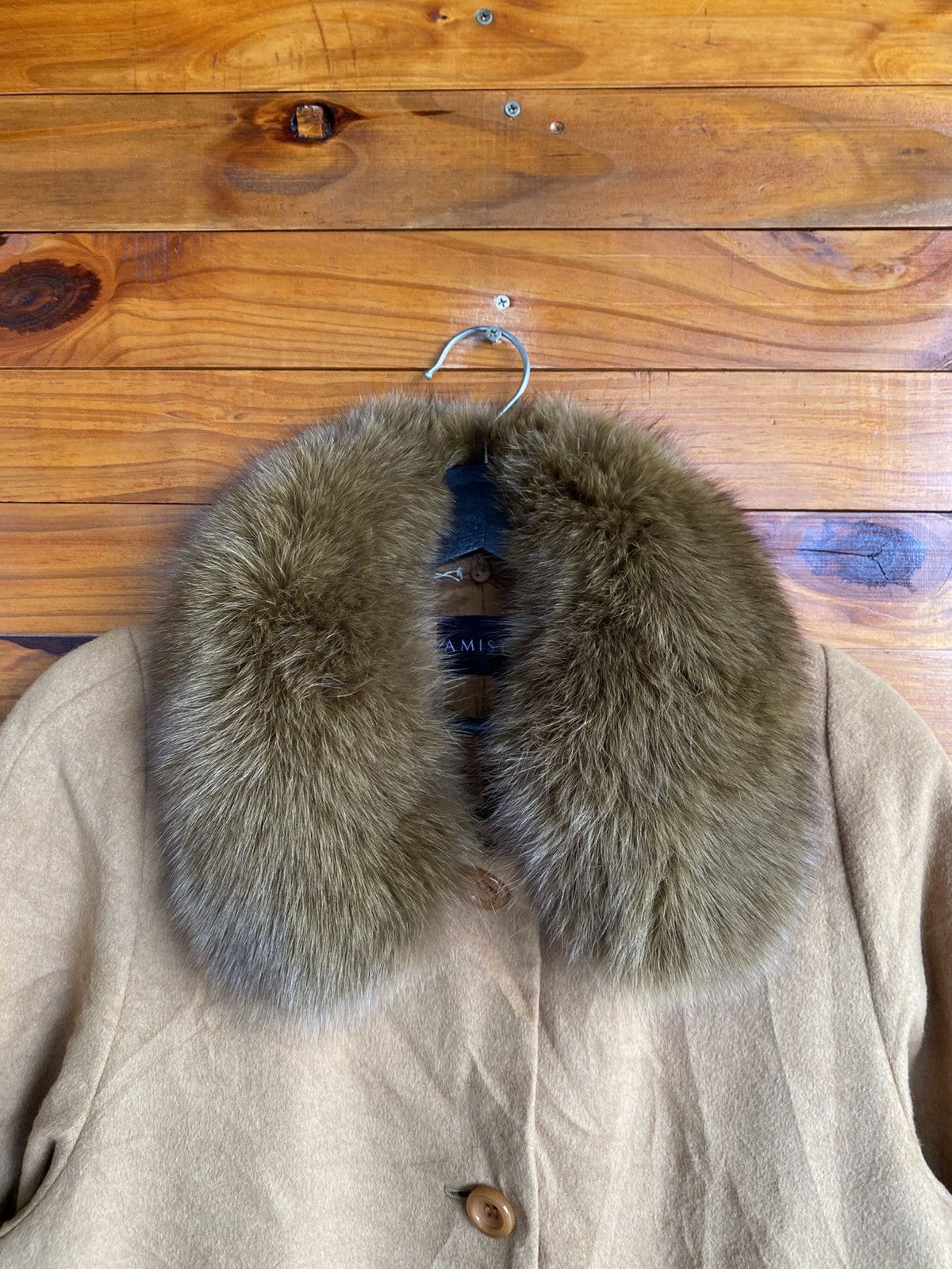 Japanese Brand Vintage AMISTA Camel Wool Coat with Real Fur Collar Elegant Size L / US 10 / IT 46 - 7 Thumbnail