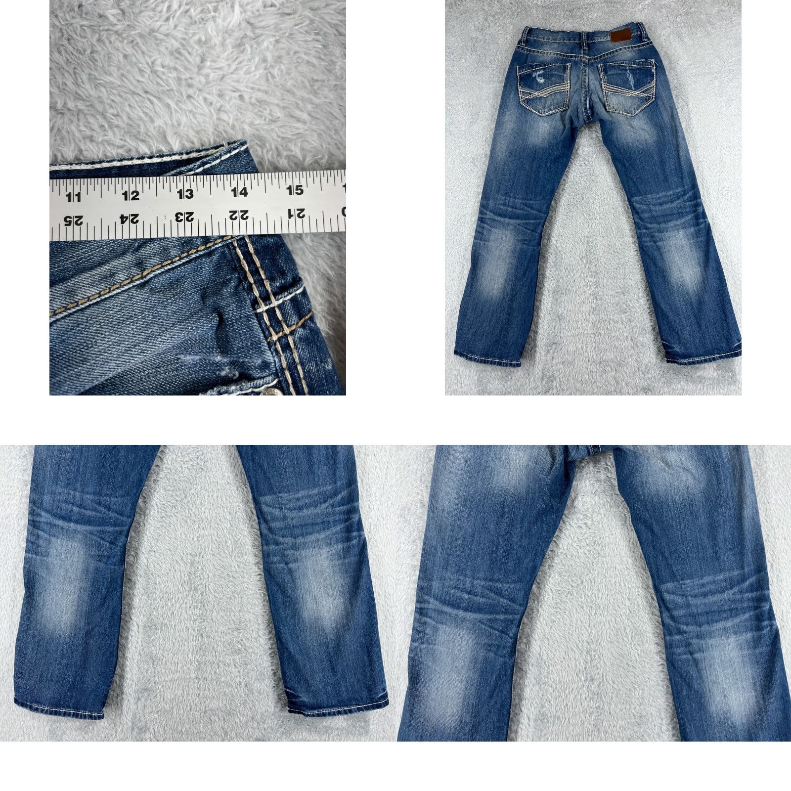 Vintage Buckle Jeans Bootcut Buckle BKE Carter 30 Blue Denim Distressed Low Rise 5-Pocket Regular 28x27 Mens Jeans Size US 30 / EU 46 - 9 Thumbnail