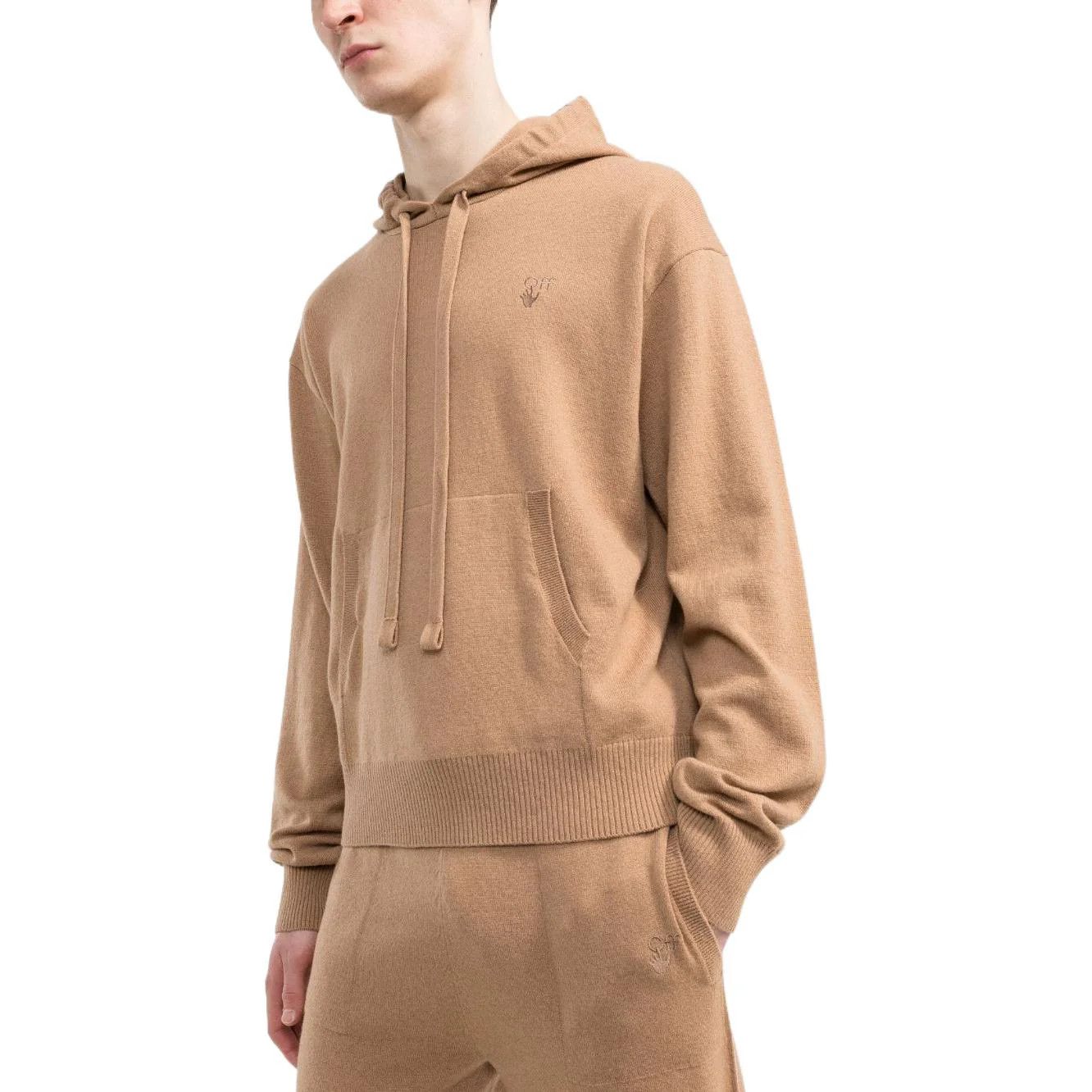 Off-White o1gr1nt0125 Hand Off Basic Cashm Knit Hoodie in Dark Sand Size US XL / EU 56 / 4 - 3 Thumbnail