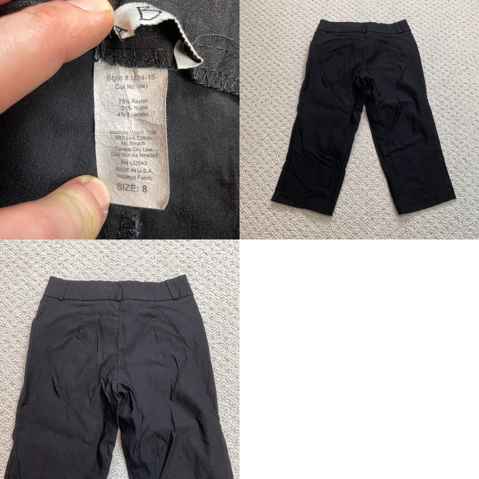 Vintage A.B.N Capri Pants Womens 8 Black Nylon Rayon Spandex Stretch Solid Capris Cropped Capris Regular Fit Womens Size 30" / US 8 / IT 44 - 8 Thumbnail