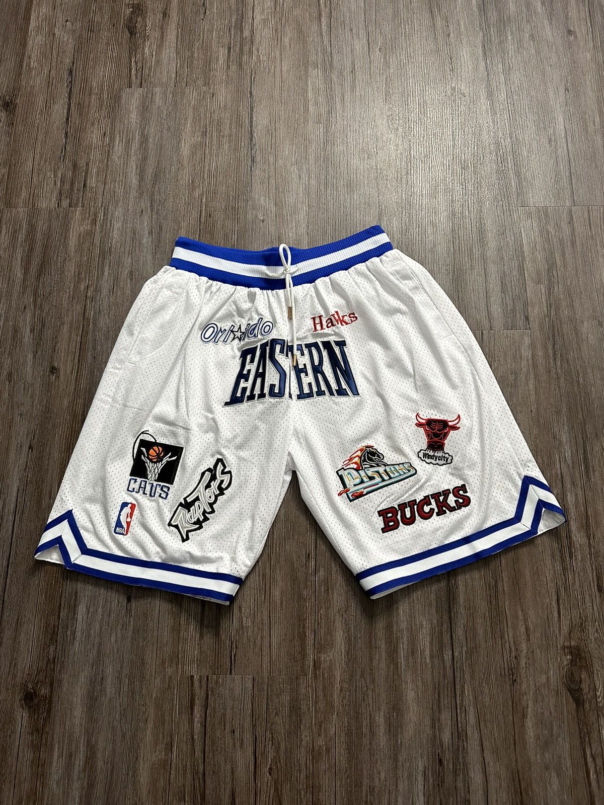 image of Just Don Eastern Conference Basketball Shorts Size XL in White, Men's