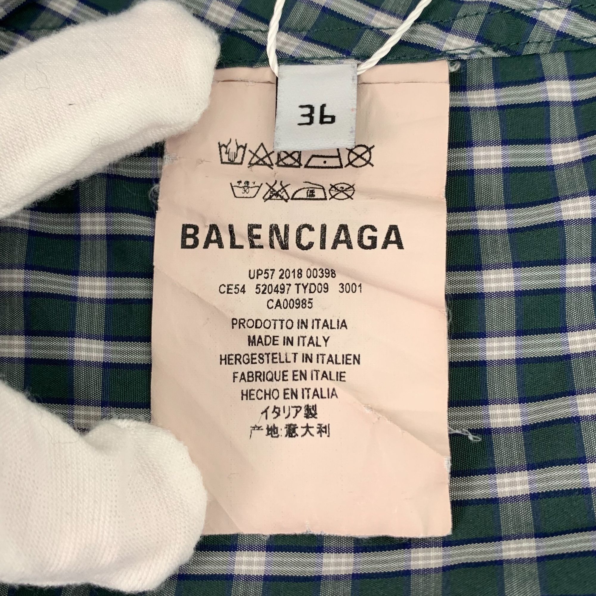 Balenciaga Balenciaga Blue Letter Print Check Cotton Long-Sleeve Shirt Size XS / US 0-2 / IT 36-38 - 6 Thumbnail