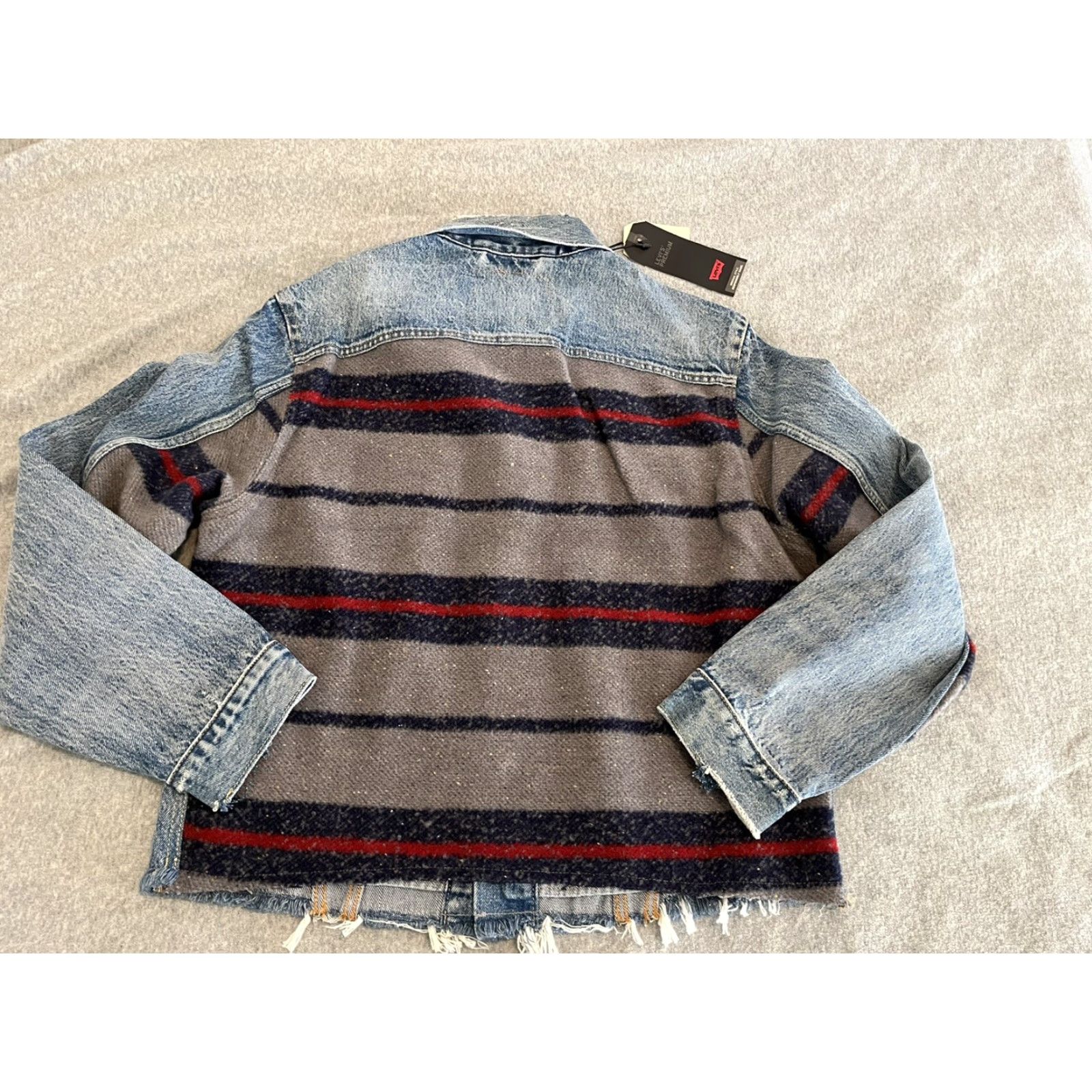 Levi's Levis Premium Distressed Trucker Denim Jacket Wool Aztec Blanket Size Medium NWT Size US M / EU 48-50 / 2 - 5 Thumbnail