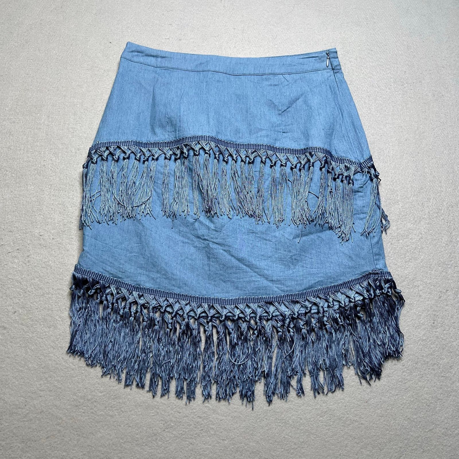 Other Egreis Women’s Fringe Skirt Blue Y2K Boho Western Festival S Size 28" / US 6 / IT 42 - 1 Thumbnail