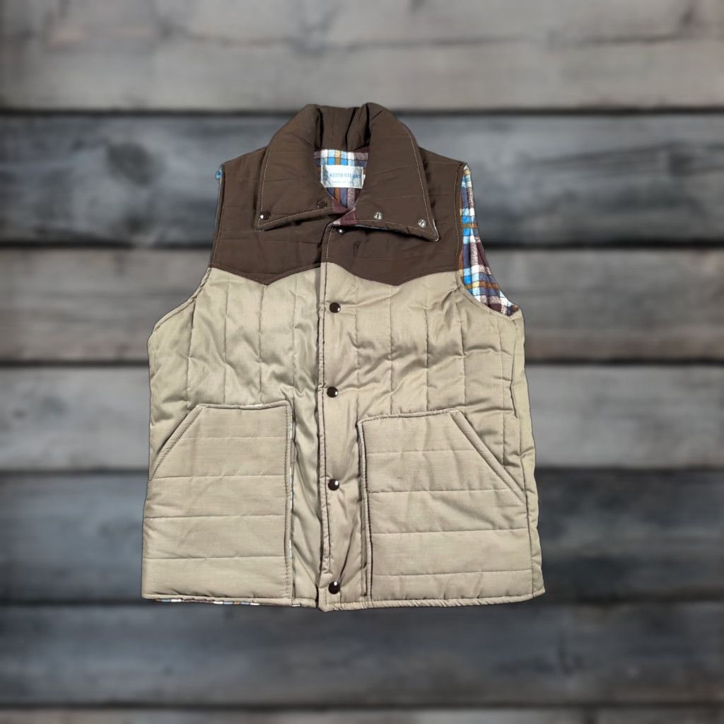 Vintage Vintage 80s Western Puffer Vest Shirt Mens Medium Beige Brown Flannel Lined USA Made Tag Size US M / EU 48-50 / 2 - 1 Thumbnail
