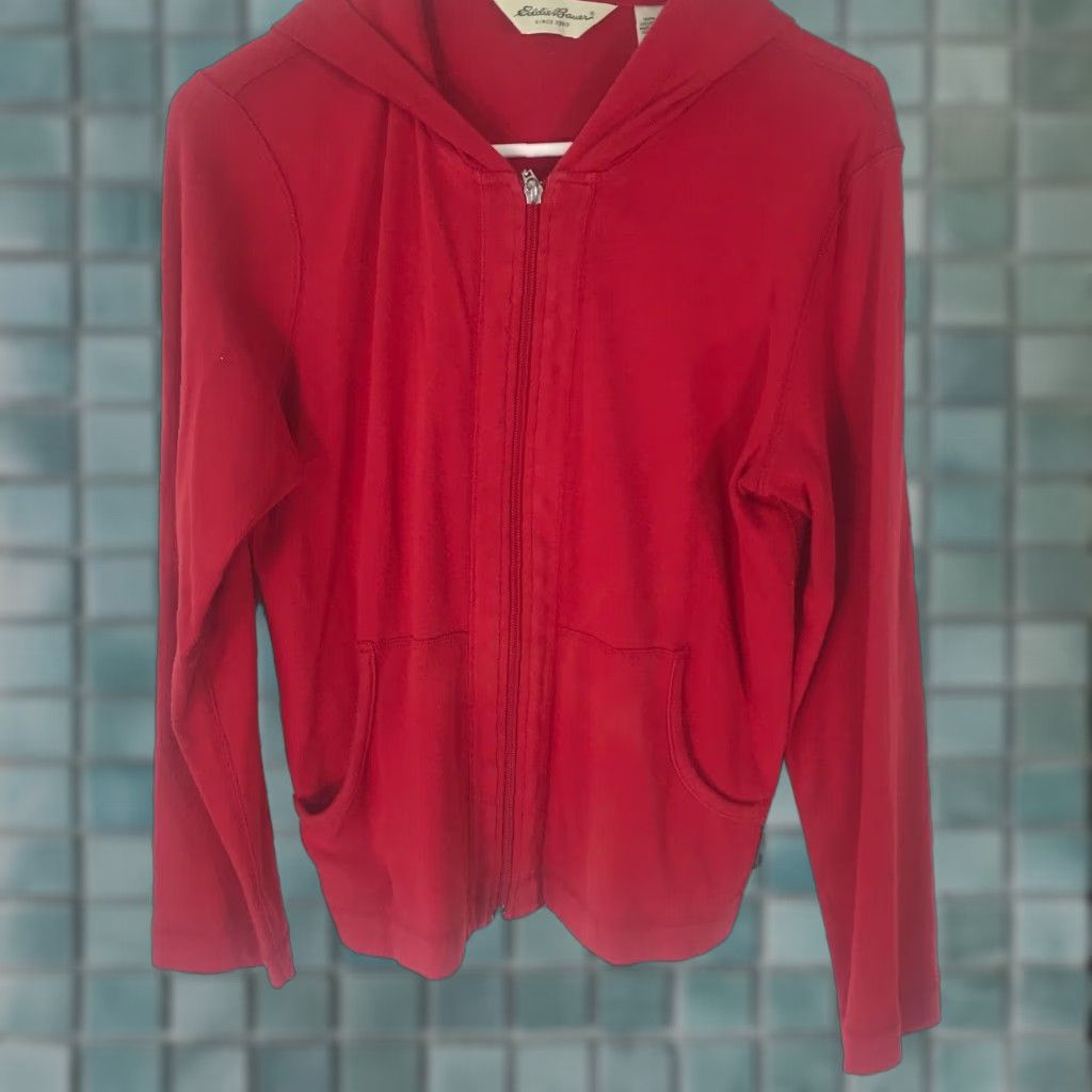 Eddie Bauer Vintage Eddie Bauer Women's Red Cotton Long Sleeve Full Zip Hoodie Size Small Size S / US 4 / IT 40 - 1 Thumbnail