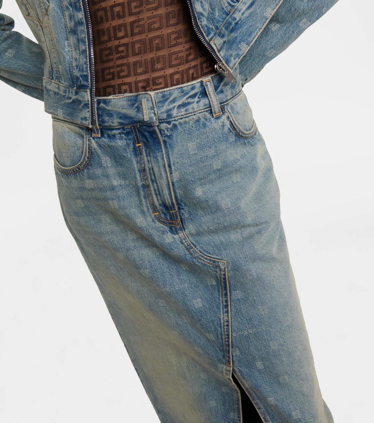 Givenchy o1srvl11e0225 4G High-Rise Denim Maxi Skirt in Light Blue Size 28" / US 6 / IT 42 - 3 Thumbnail