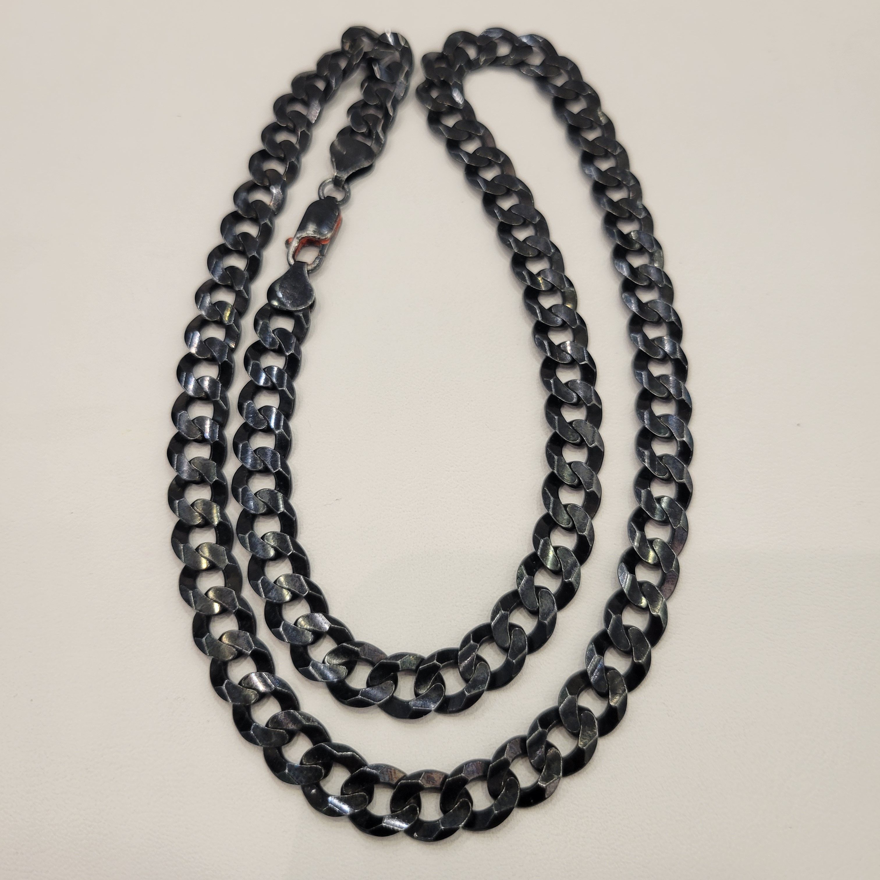 image of Sterling Silver 925 Sterling Black Silver 20" Chain Curb Solid Silver, Men's