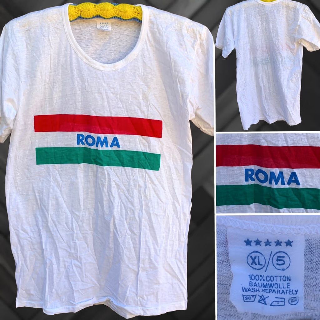 Vintage VINTAGE Roma T-Shirt Short Sleeve White 100% Cotton XL Mens Italy Rome Single Stich Thin 5 Stars On It Size US XL / EU 56 / 4 - 1 Thumbnail
