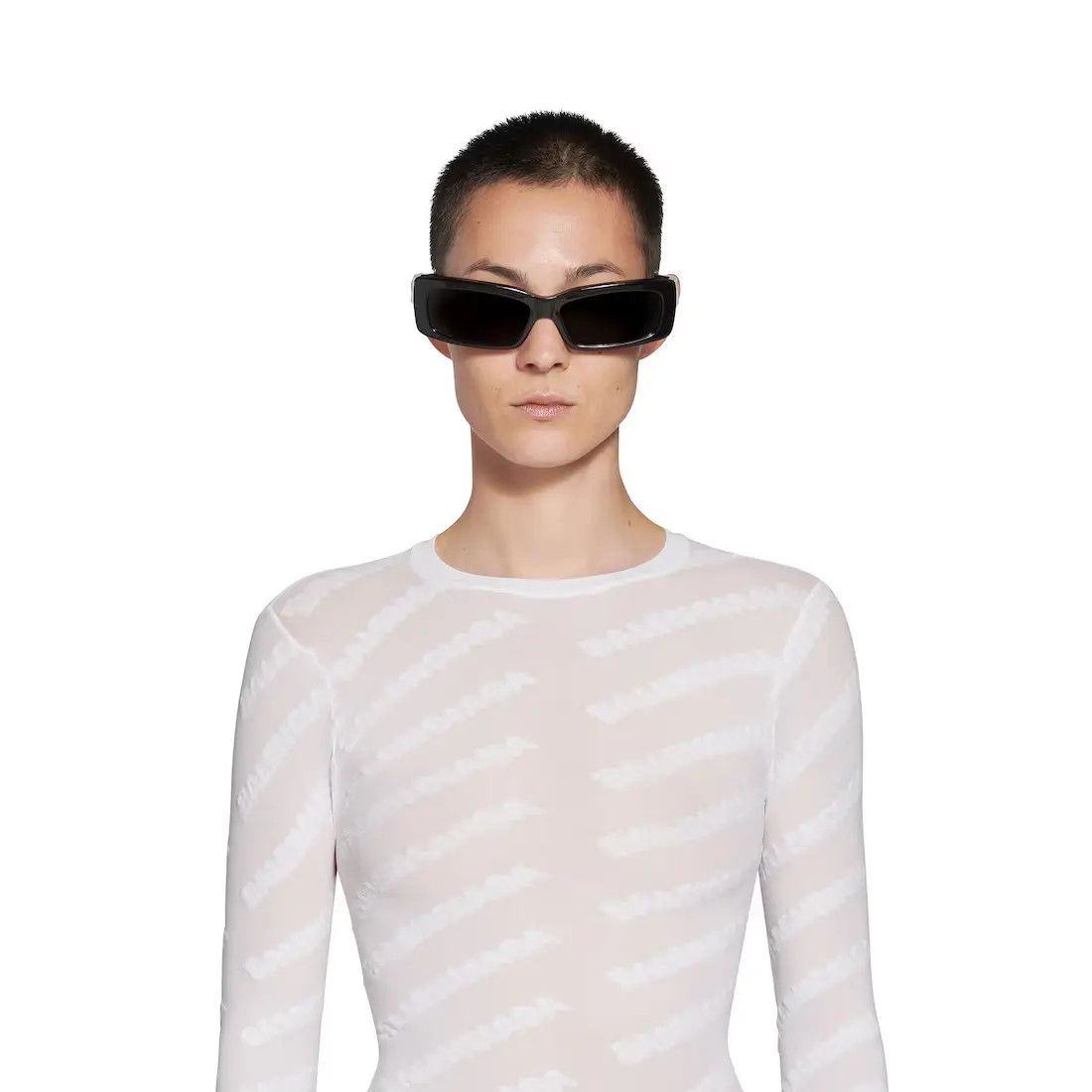 Balenciaga o1bcso1str1124 Mini Allover Logo Top Sweater in White Size S / US 4 / IT 40 - 3 Thumbnail