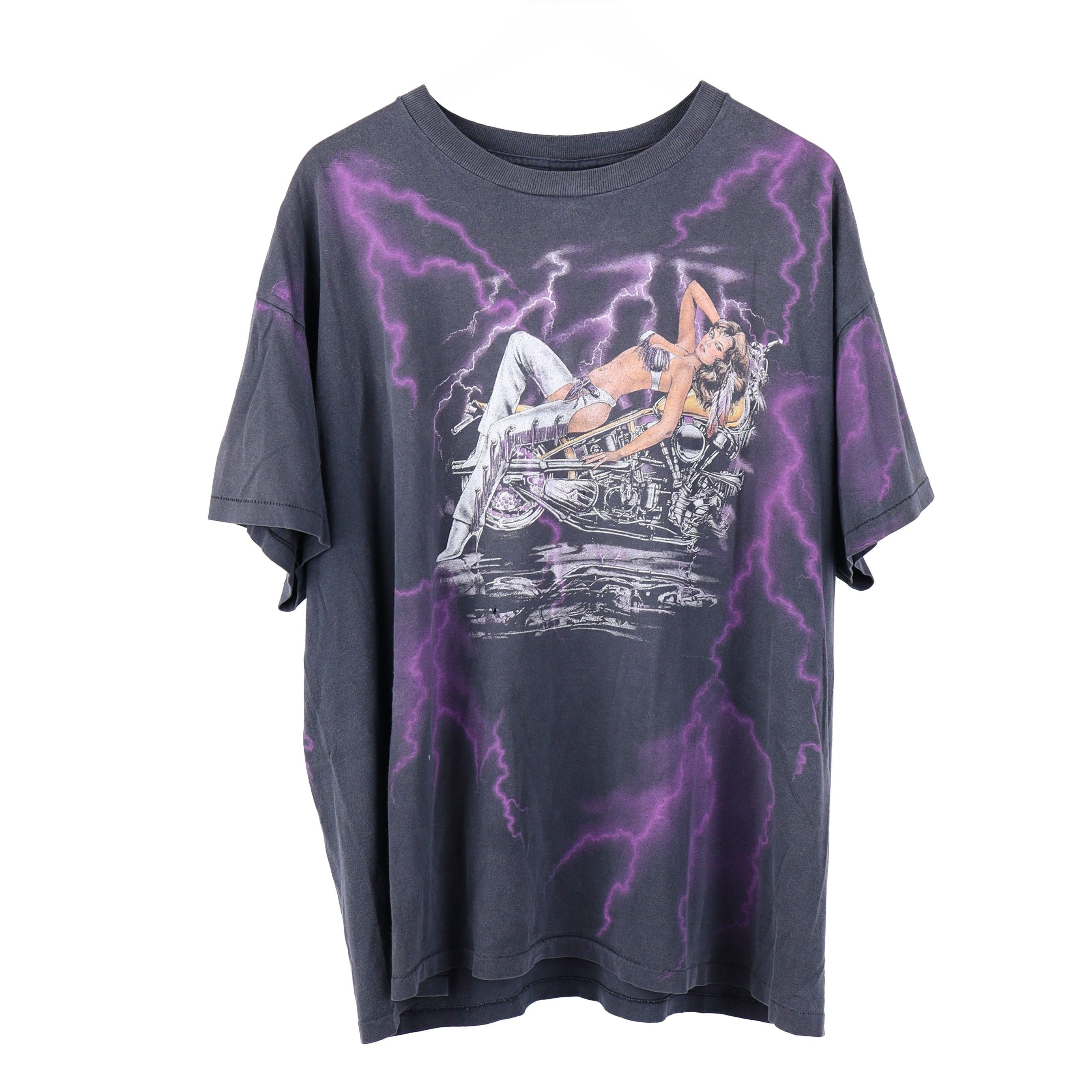 Vintage AMERICAN THUNDER PURPLE MOTORCYCLE GIRL FADED VINTAGE T-SHIR Size US XL / EU 56 / 4 - 1 Thumbnail