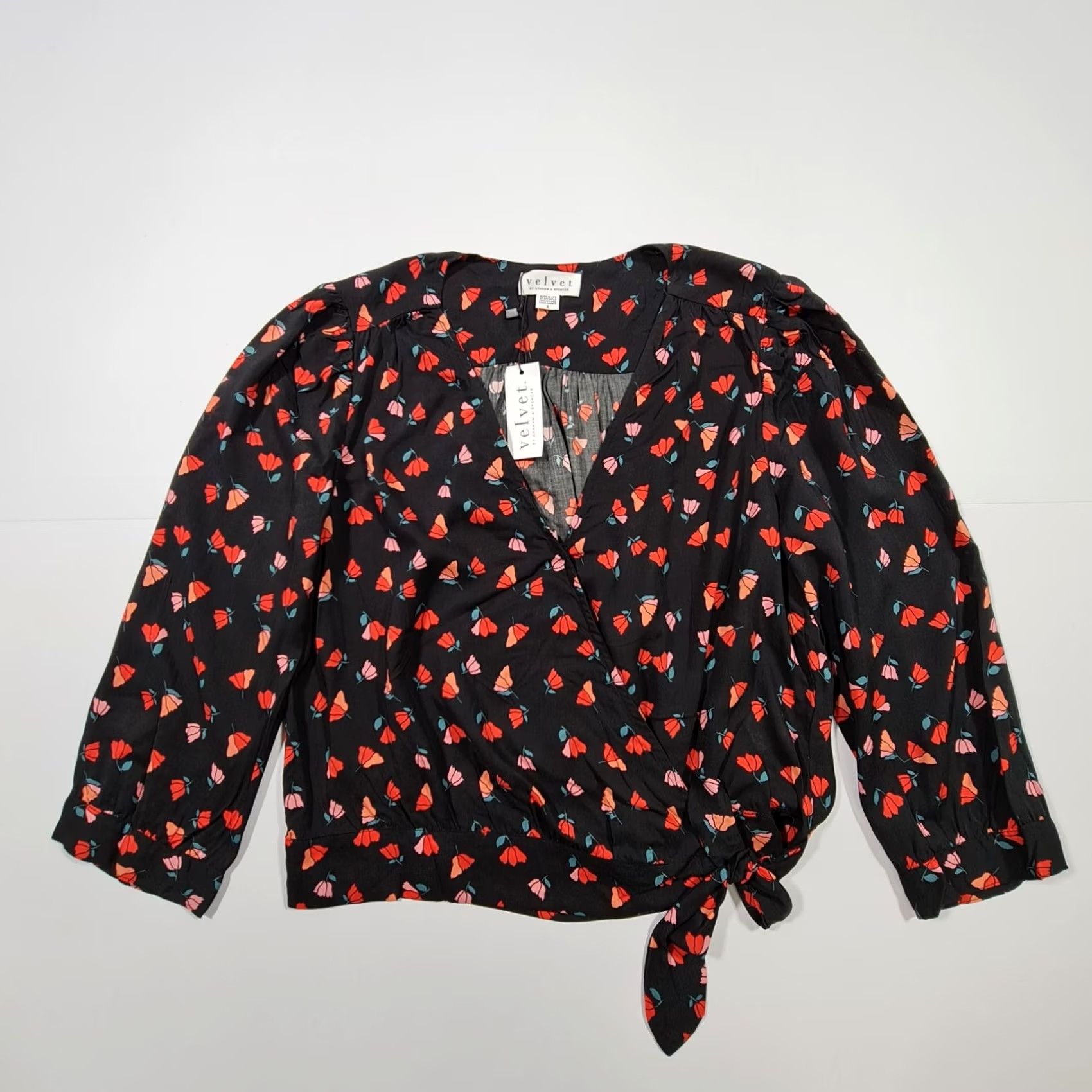 Velvet Velvet by Graham & Spencer Womens Blouse Top Black Small Wrap Floral Long Sleeve V-Neck Size S / US 4 / IT 40 - 2 Thumbnail