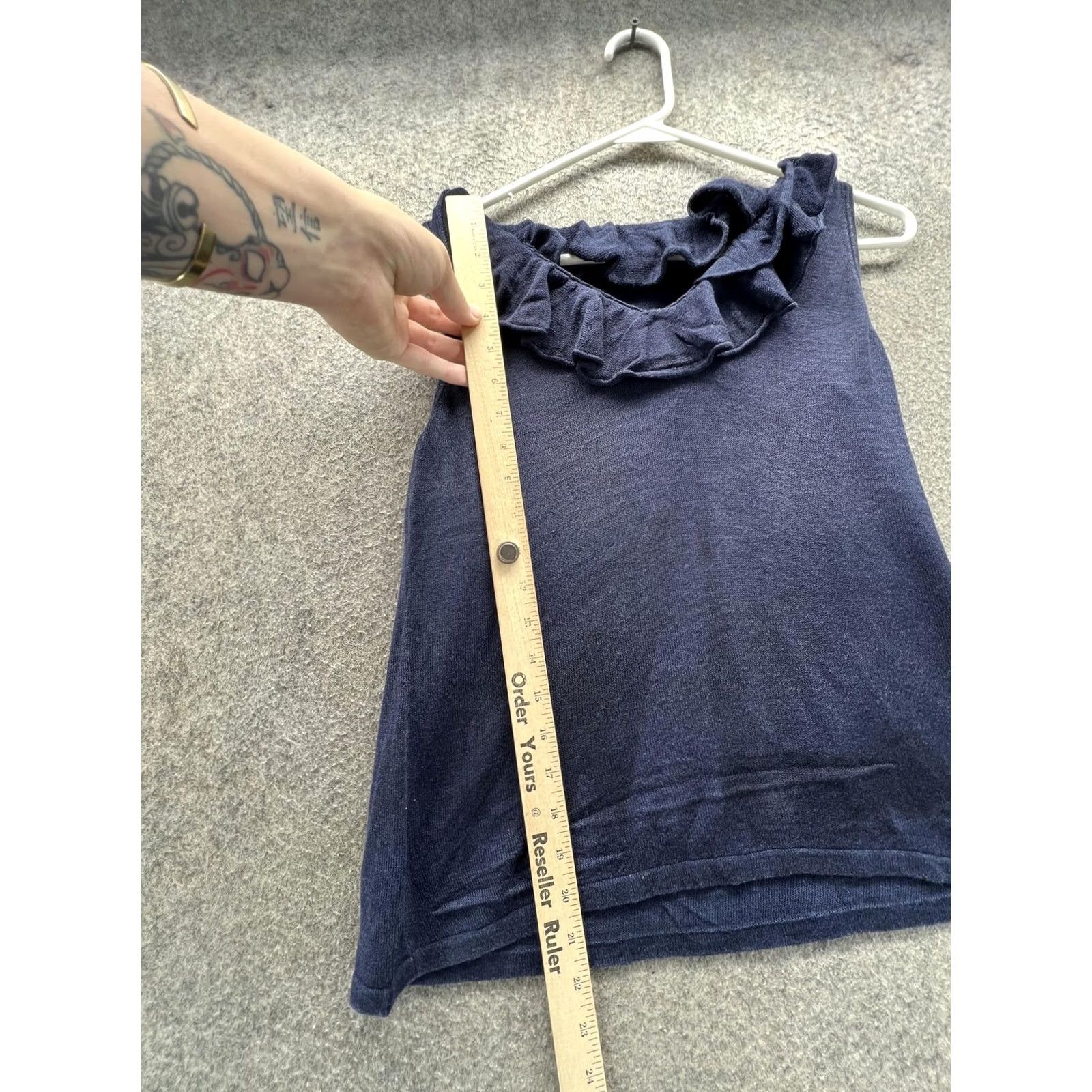 Ralph Lauren LAUREN RALPH LAUREN Tank Top Womens Petite Large Blue Ruffle Neck Silk Knit Sleeveless Pullover Casual Summer Size S / US 4 / IT 40 - 3 Thumbnail