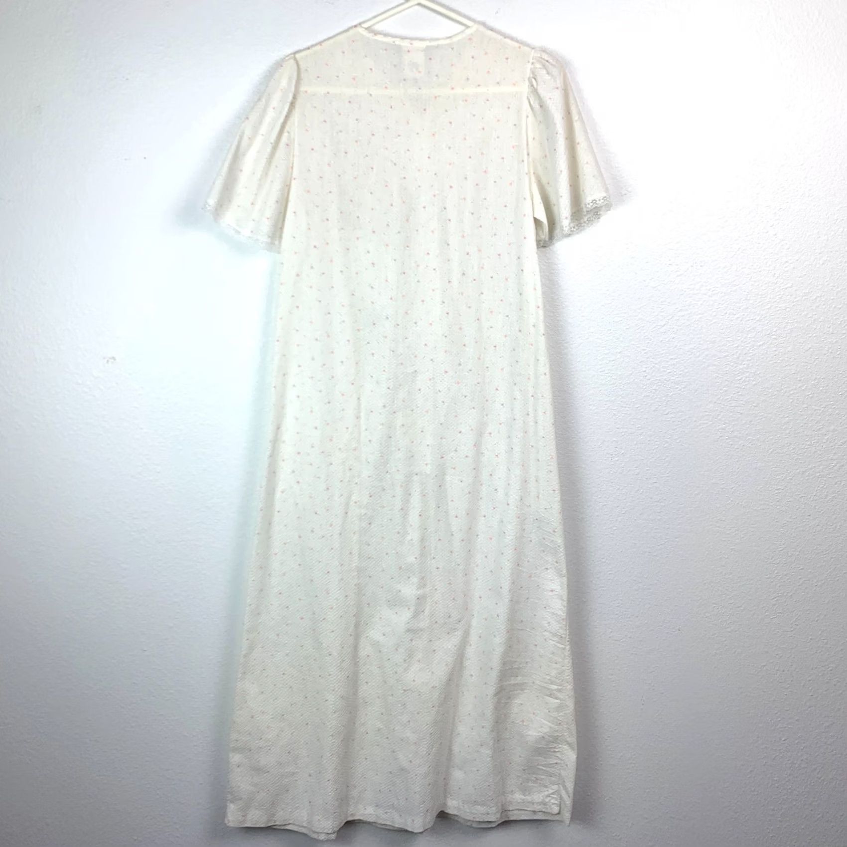 Vintage VINTAGE Katie OBrian Seersucker Pastel Floral Nightgown Muumuu Size S Cream 1990s Polyester Knit Womens Size ONE SIZE - 5 Thumbnail