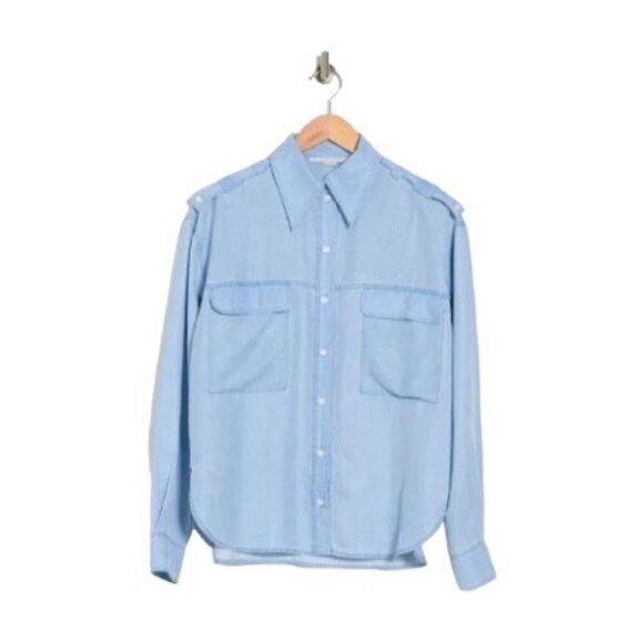 Stella McCartney Stella McCartney Womens Blue Silk Collared Long Sleeve Butto Size L / US 10 / IT 46 - 2 Thumbnail