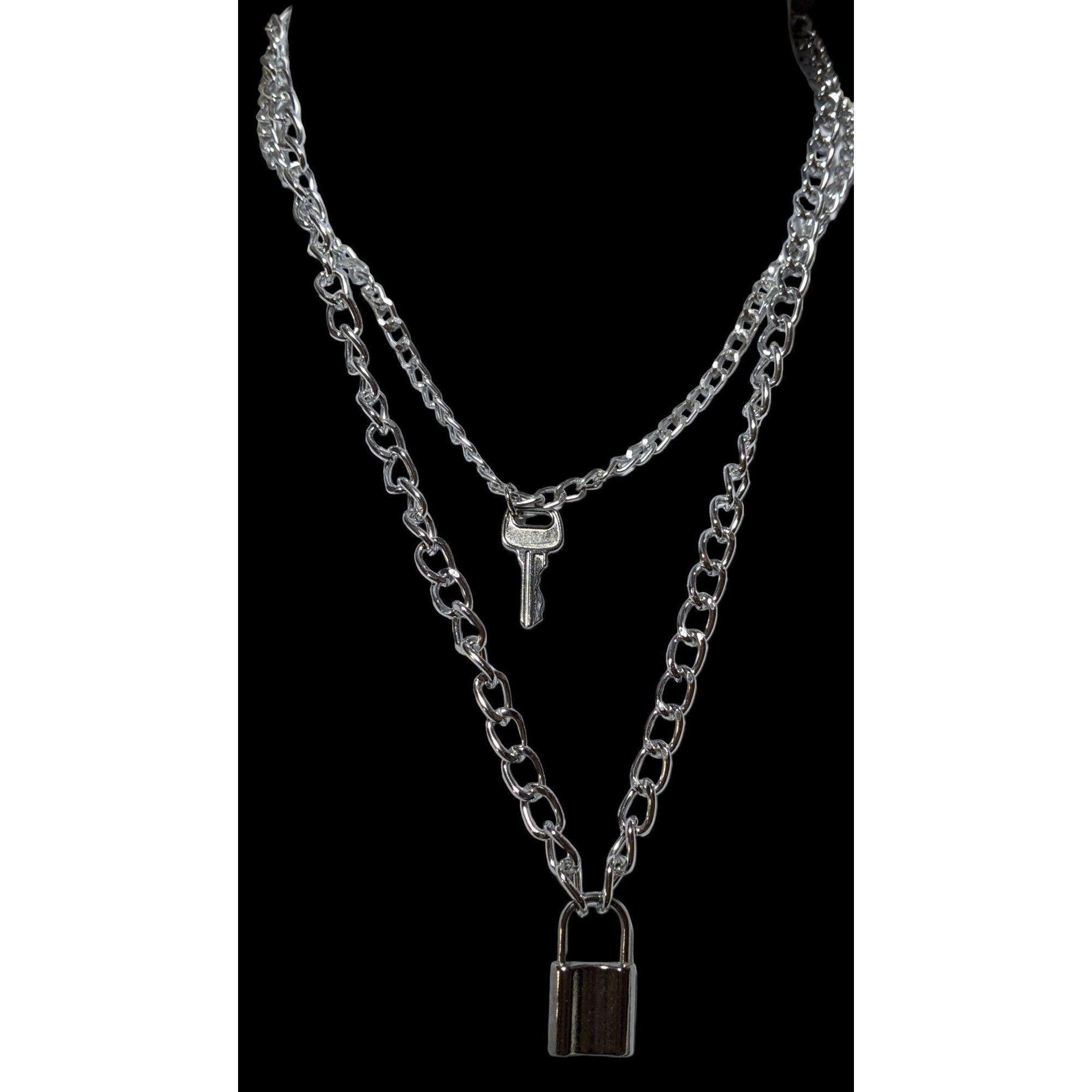 Other Multilayer Silver Padlock And Key Necklace Size ONE SIZE - 1 Thumbnail