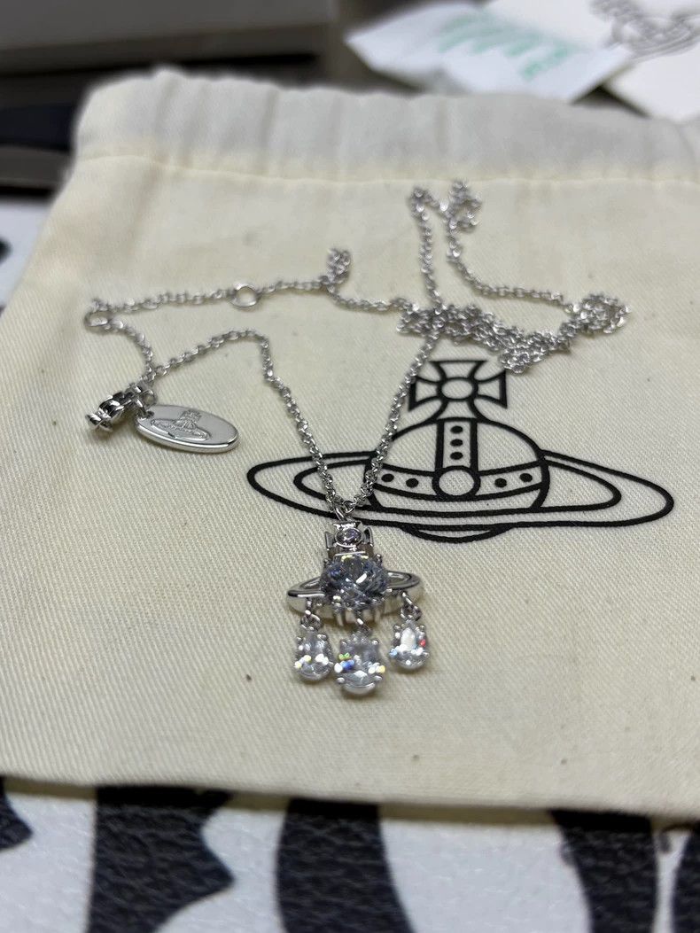Vivienne Westwood Vivienne Westwood Saturn-shaped three diamond pendant meta Size ONE SIZE - 6 Thumbnail
