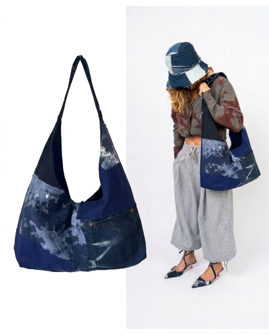 Handmade Handcrafted oversized messenger bag made from reworked denim Size ONE SIZE - 3 Thumbnail