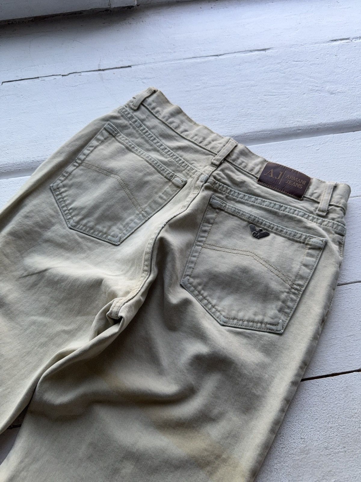 Armani Vintage 90s Distressed Armani Jeans Beige Straight Fit Pant Size US 33 - 17 Thumbnail