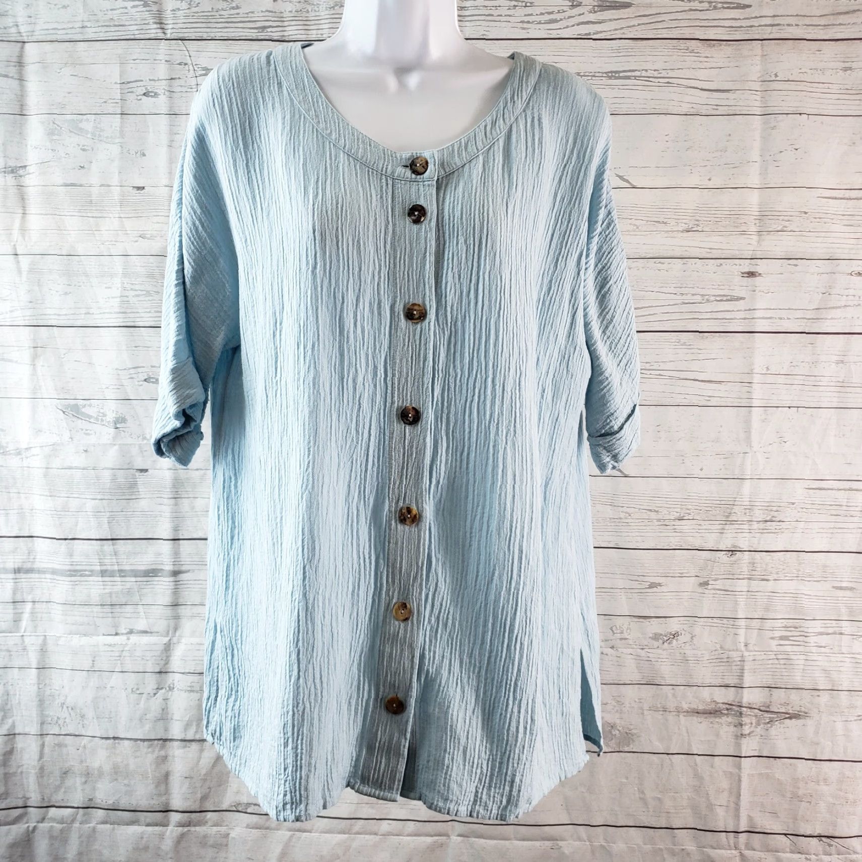 Soft Surroundings Soft Surroundings Womens Button-Up Top Sz M Blue Ramie Talia Shirt Adult Womens Size M / US 6-8 / IT 42-44 - 2 Thumbnail