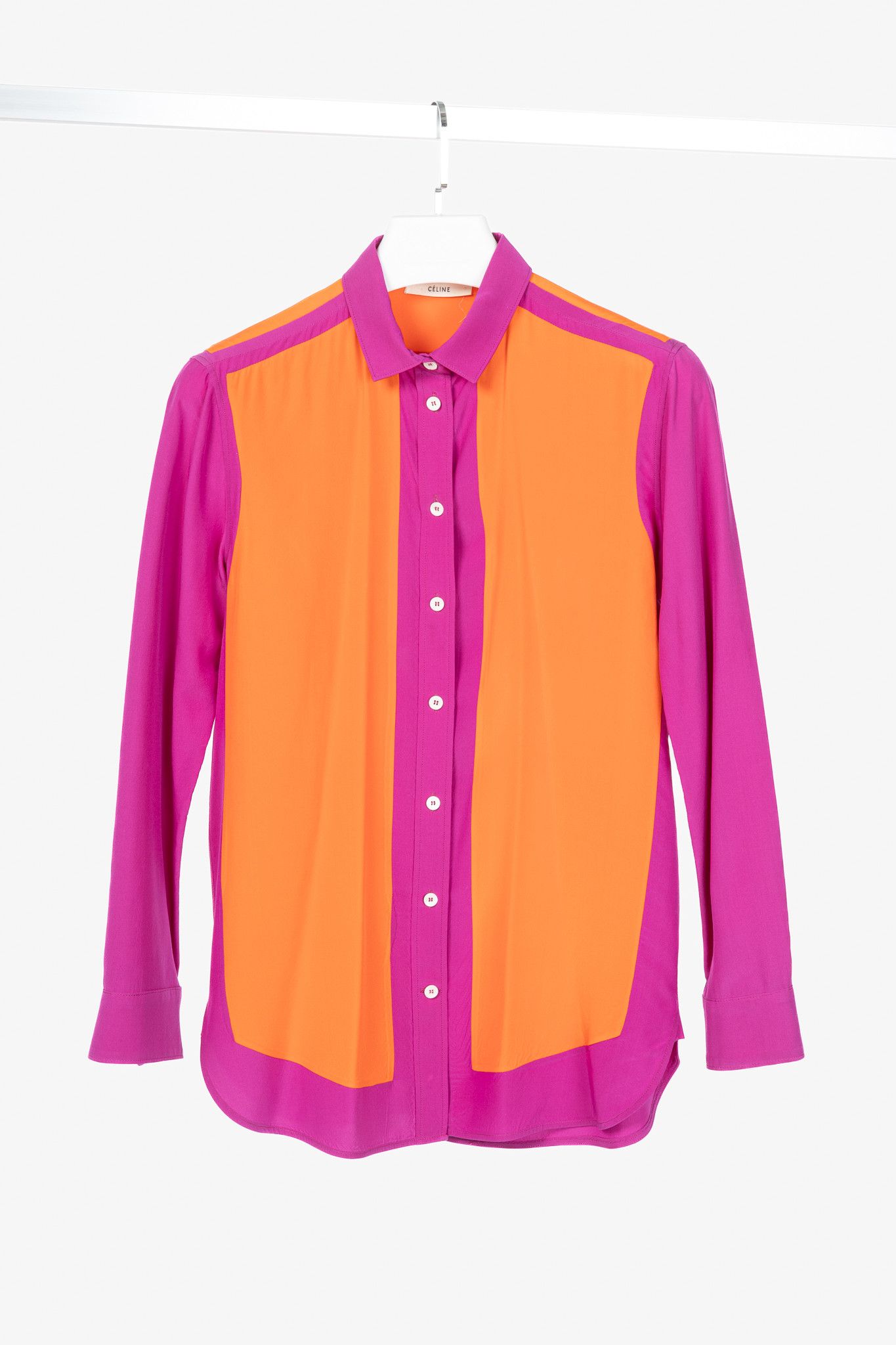 Celine Celine Fuchsia & Orange Colourblock Silk Buttoned Shirt Size L / US 10 / IT 46 - 1 Thumbnail