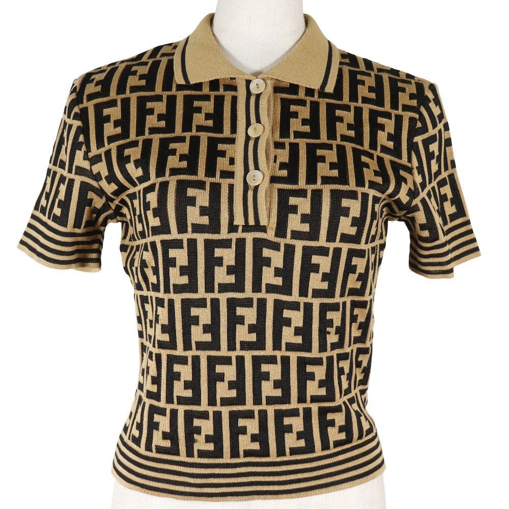 Fendi Fendi Fendi Zucca Cotton Knit Polo Shirt Cotton Tops DUTY FREE for USA Size ONE SIZE - 1 Thumbnail