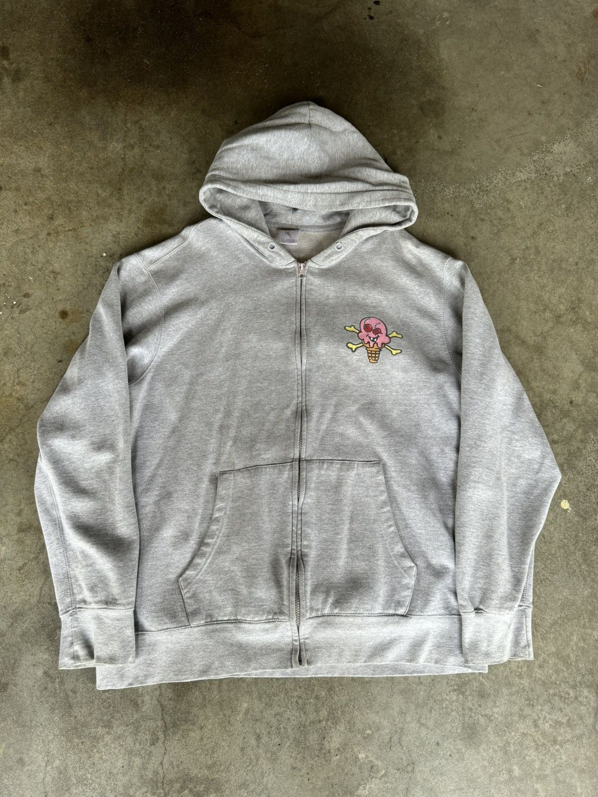 image of Billionaire Boys Club x Icecream Ice Cream Cones & Bones Zip Up Hoodie Grey, Men's (Size 2XL)