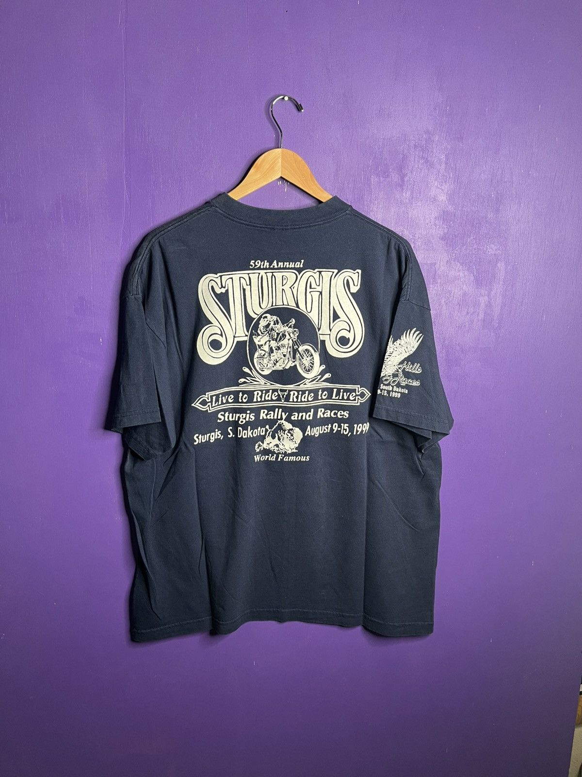 Harley Davidson Vintage 1999 Sturgis rally and races chalk t-shirt Size US XXL / EU 58 / 5 - 2 Thumbnail