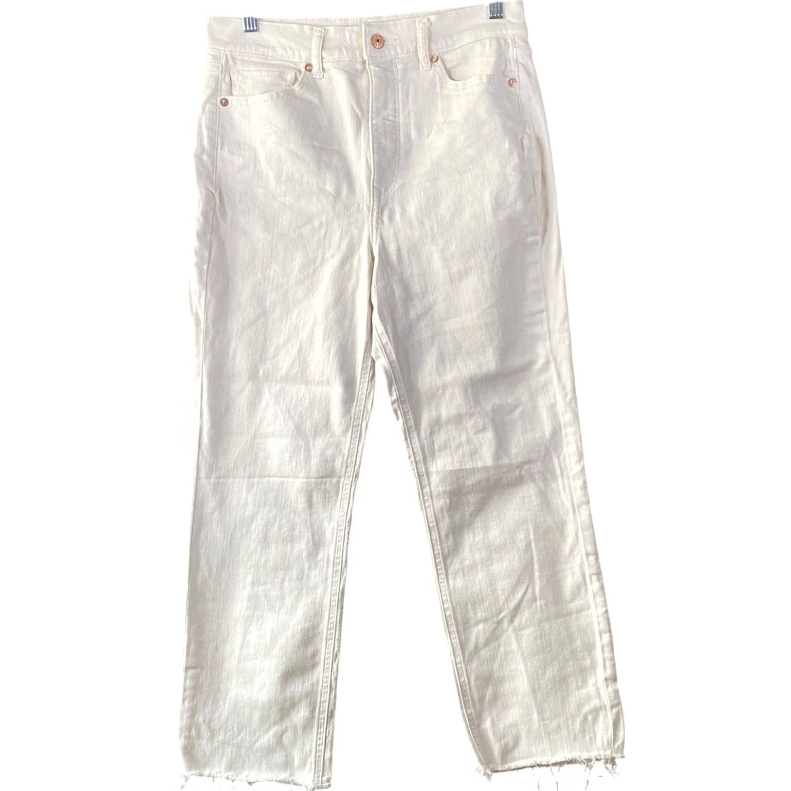 Express Express Womens Jeans Cream Denim Super High Rise Straight Leg Fringe Stretch 8 Size 30" / US 8 / IT 44 - 2 Thumbnail
