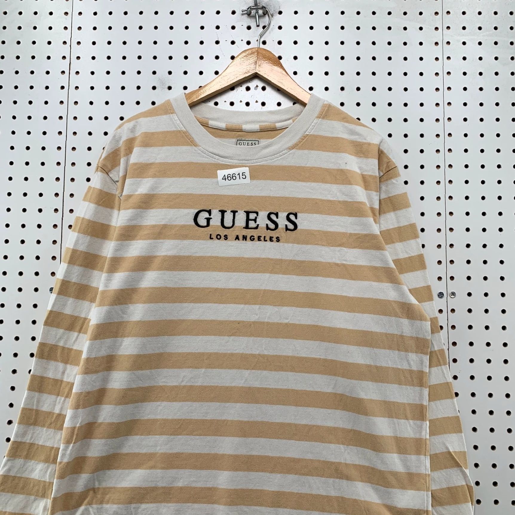 Guess VINTAGE GUESS Shirt Mens Large Beige Los Angeles Striped Long Sleeve Size US L / EU 52-54 / 3 - 4 Thumbnail