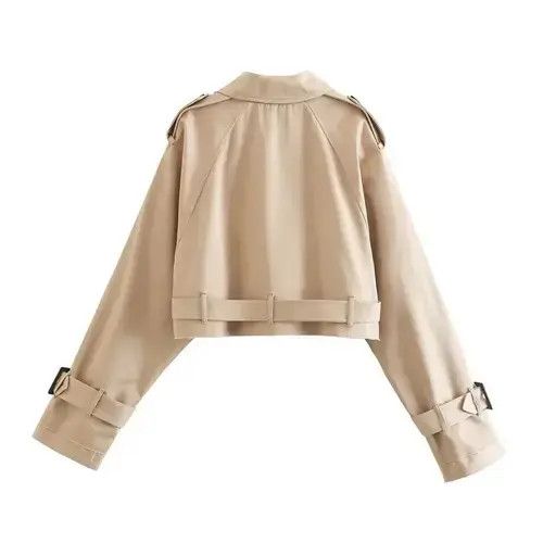 Japanese Brand × Vintage Khaki Cropped Trench Women Long Sleeves Size ONE SIZE - 2 Thumbnail