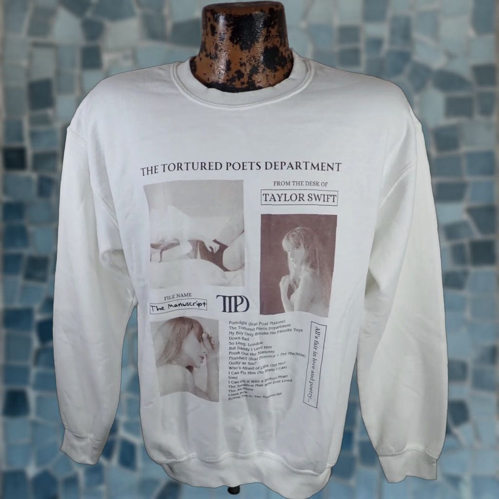 Vintage Taylor Swift TTPD Tortured Poets Department The Manuscript Sweatshirt Women's M White Size M / US 6-8 / IT 42-44 - 1 Thumbnail